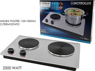 Trade Shop Trade Shop - Fornello Elettrico Con Doppia Piastra Termostato 2500 Watt Per Campeggio 873801