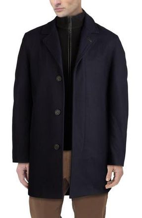 Cole Haan Wool Blend Topcoat with Inset Knit Bib in Navy at Nordstrom Rack, Size Medium
