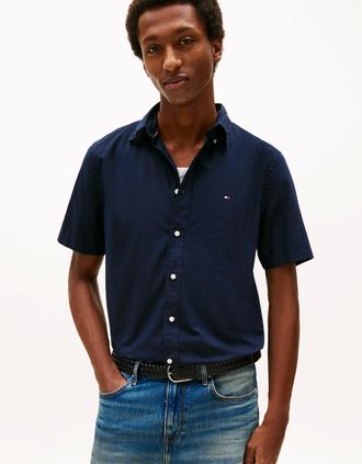 Tommy Hilfiger Mens Tommy Hilfiger Core Flex Poplin Solid Mens Short Sleeve Shirt - Navy Blue - Size: 38/Regular