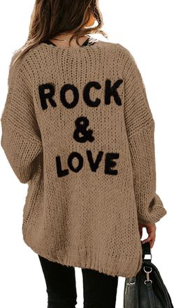 PrettyGarden Womens Long Sleeve Open Front Knit Cardigans Sweaters Soft Loose Draped Coat Outerwear, Brown, Small