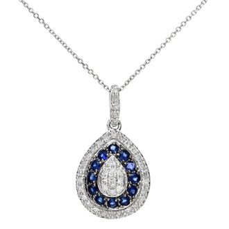 Diamant L'éternel 9kt witgoud 0,25 ct blauwe saffier en diamanten afwisselende druppelvormige hanger met ketting van 40 cm