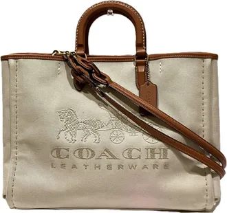 Coach Beige Canvas Leather Tote Bag (Pre-Owned)