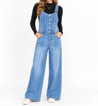 Tribal Tencel Wide Leg Jumpsuit With Shirred Elastic Waist In Classic Blue