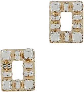 Roger Vivier Gold Grid Clear Rectangular Crystals Earrings