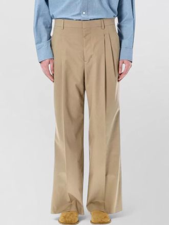 Ami cotton low-rise pleated wide-leg trousers
