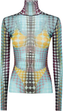 Jean Paul Gaultier The Blue Dots Print Mesh Top - Dames - Longsleeves - Veelkleurig - S - Tule - Tops