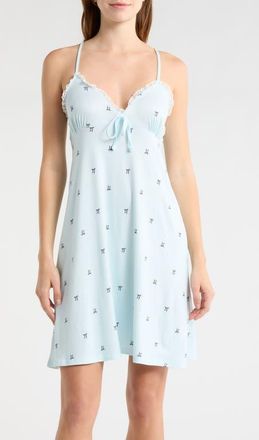 French Connection Eyelet Trim Chemise in Blue Bow at Nordstrom, Size X-Large
