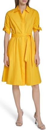 Calvin Klein Solid Cotton Shoulder Tie Shirtdress in Daffodil at Nordstrom Rack, Size 12