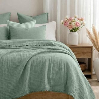 Febronie Colcha algod&oacute;n 270x280 verde celad&oacute;n