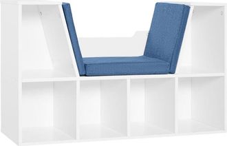 HOMCOM Homcom - librería con asiento estantería de libros con 6 cubos zapatero con banco con cojín para salón oficina dormitorio 102x30x61cm blanco y azul