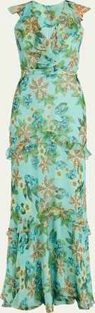 Saloni Rita Floral Sleeveless Ruffle Dress