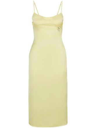 HUGO BOSS logo-charm satin midi dress - Yellow
