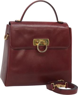 Ferragamo Gancini Handbag Leather Burgundy Leather Handbag (Pre-Owned)