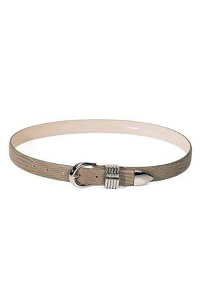 D&eacute;hanche Hollyhock Lizard-Embossed Leather Belt in Grey Snake/Silver at Nordstrom, Size X-Small
