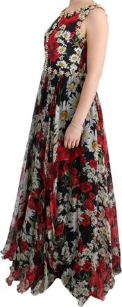 Dolce & Gabbana Womens Multicolor Silk Floral Crystal Long Maxi Dress