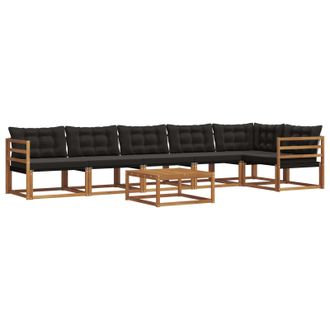 vidaXL Conjunto De Sof&aacute;s De Exterior Con Coj&iacute;n 7 Pcs Natural Y Negro Vidaxl