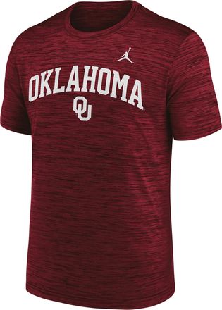 Nike Jordan Mens Oklahoma Primetime Arch Logo Velocity Jordan Brand Dri-FIT College T-Shirt in Red | NKPQ69WOKN-VFM