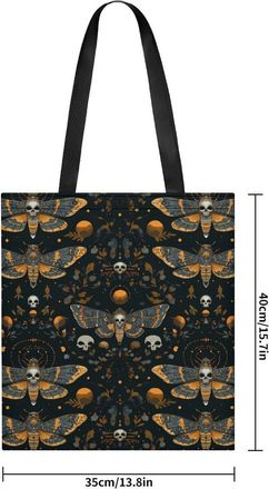 Generic Death Moth And Flower Print Tote Bag for Women Men Shoulder Bags Purses Pouch Handbags