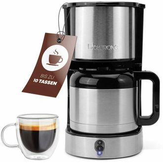 Clatronic Cafetera Acero Inoxidable, Protecci&oacute;n Antigoteo, Portafiltro, Jarra Termo 1,2l, Ka3805, Acero Inoxidable/negro