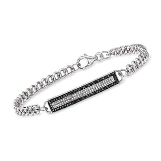Ross-Simons Black and White Diamond Id Bracelet in Sterling Silver