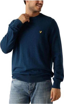 Lyle & Scott Katoenen Merino Trui met Ronde Hals - Heren - Ronde hals truien - Blauw - S - Katoen - Truien & Vesten