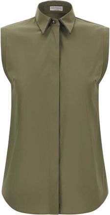 Brunello Cucinelli Stretch Katoen Poplin Shirt - Dames - Overhemden - Groen - L - Katoen - Overhemden