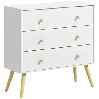 HOMCOM Homcom - C&oacute;moda Con 3 Cajones Cajonera De Dormitorio Con Patas De Madera De Pino Para Sal&oacute;n Oficina Habitaci&oacute;n 80x30x80 Cm Blanco