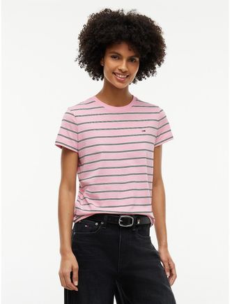 Tommy Hilfiger Womens Tommy Jeans Striped Crewneck T-Shirt - Pink Sugar Stripe - XL