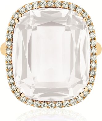 Goshwara Gossip Cushion Cut Blue Topaz & Diamond Cocktail Ring in Moon Quartz at Nordstrom, Size 7
