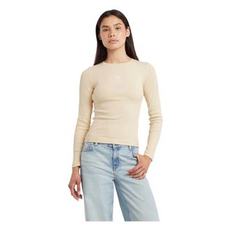 Guess Long Sleeve Tops, female, Beige, Size: XL Ribbed T-shirt