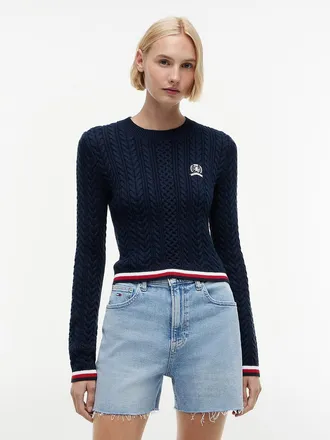 Tommy Hilfiger Womens Tommy Jeans Tipped Cable Knit Sweater - Dark Night Navy - XL