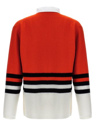 Wales Bonner Striped Wool Knit Polo Shirt - Red