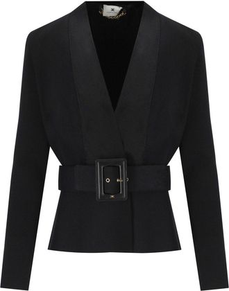 Elisabetta Franchi GIACCA IN MAGLIA CON CINTURA NERA ELISABETTA FRANCHI