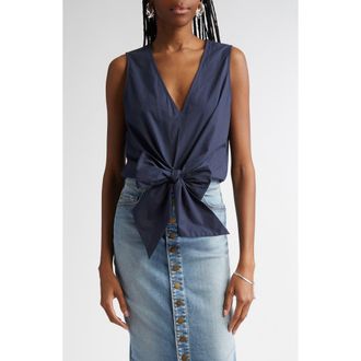Ramy Brook Svetlana Tie Hem Sleeveless Crop Top in Navy at Nordstrom Rack, Size Xx-Large