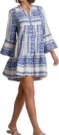 Elan Grecian Tiered Midi Dress In Blue