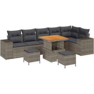 vidaXL Conjunto De Sof&aacute; De Jard&iacute;n 9 Pcs Gris Rat&aacute;n Sint&eacute;tico Vidaxl