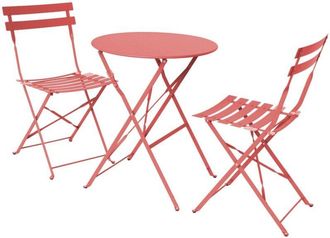 Sweeek Sweeek - Folding metal bistro garden table with 2 chairs, Emilia, Terracotta, 60x60x71 cm