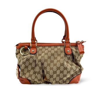 Gucci Sukey Top Handle Satchel Gg Canvas With Leather Brown Canvas Handbag (Pre-Owned)