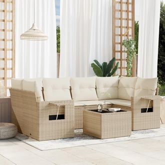 vidaXL Vidaxl - Set Sof&aacute;s De Jard&iacute;n 7 Piezas Y Cojines Rat&aacute;n Sint&eacute;tico Beige