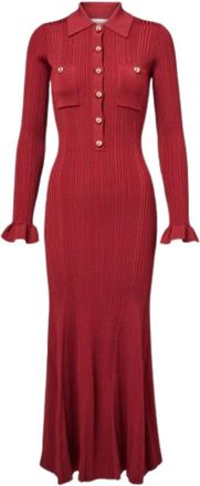 Self Portrait Geribbelde Gebreide Midi Jurk - Dames - Kleedjes - Rood - S - Leer - Kleedjes