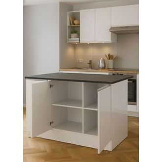 Dmora Isola da Cucina - Modulabile 3 Ripiani, Bianco Lucido, -, 155x90x90h cm Gornav