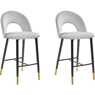 Beliani Beliani - Retro Set of 2 Velvet Bar Chairs Grey Black Steel Legs Golden Details Falton