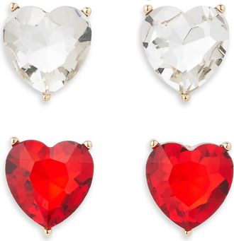 Tasha Set of 2 Heart Stud Earrings in Red/Crystal at Nordstrom Rack
