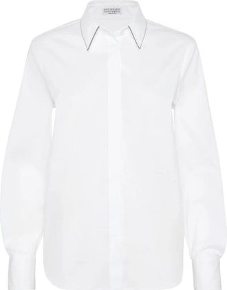 Brunello Cucinelli Cotton Popeline Shirt - Dames - Overhemden - Wit - XS - Katoen - Overhemden
