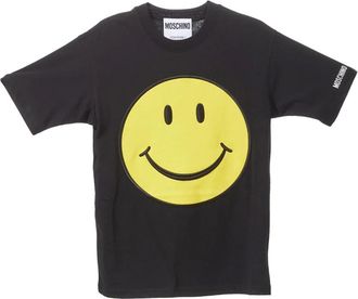 Moschino Biologisch Katoenen Smiley T-shirt in Zwart - Dames - T-shirts - Zwart - M - Katoen - Tops