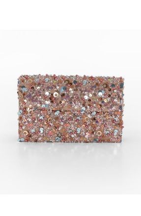 Badgley Mischka Aurora Beaded Mini Trapezoid Clutch in Taupe at Nordstrom, Size Small