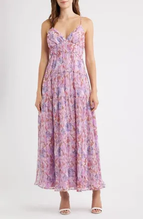Lulus Shannon Tie Back Maxi Cocktail Dress in Violet Multi at Nordstrom, Size X-Small
