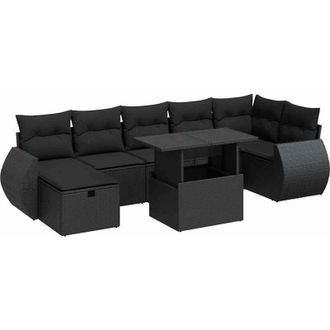 vidaXL Set De Sof&aacute;s De Jard&iacute;n Y Cojines 8 Piezas Rat&aacute;n Sint&eacute;tico Negro