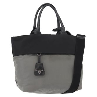 Prada Convertible Double Tote Tessuto Black Nylon Handbag (Pre-Owned)