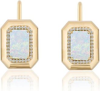 Goshwara Emerald Cut Opal & Diamond Drop Earrings in White Opaque at Nordstrom